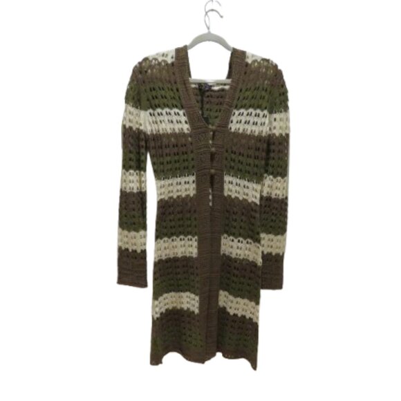 DOLLS KILL DELIA'S Striped Stunner Crochet Knit Cardigan Khaki Punk Goth NWT - Picture 1 of 15